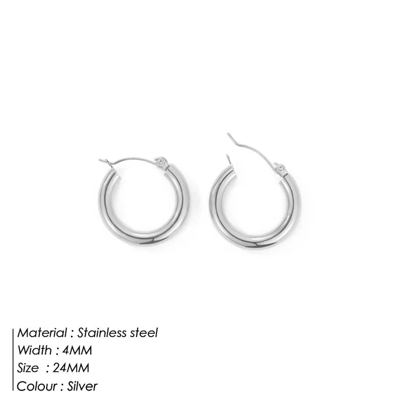 Classic Stainless Steel Ear Buckle Gold Small Large Circle Hoop Earrings