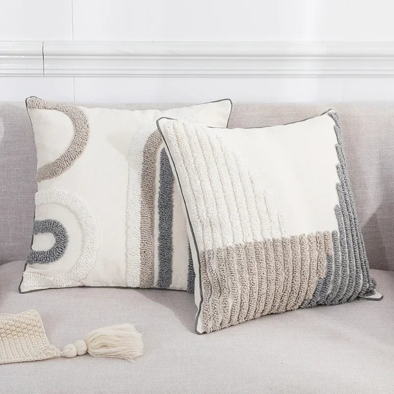 Boho Loop Pillowcases Grey Beige Pillowslip
