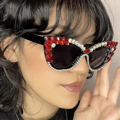 Cat Eye Colorful Big Diamond Sunglasses