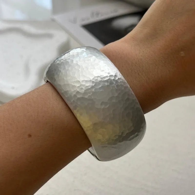 Punk Irregular Frosted Matte Metal Cuff Chunky Bangle Bracelets