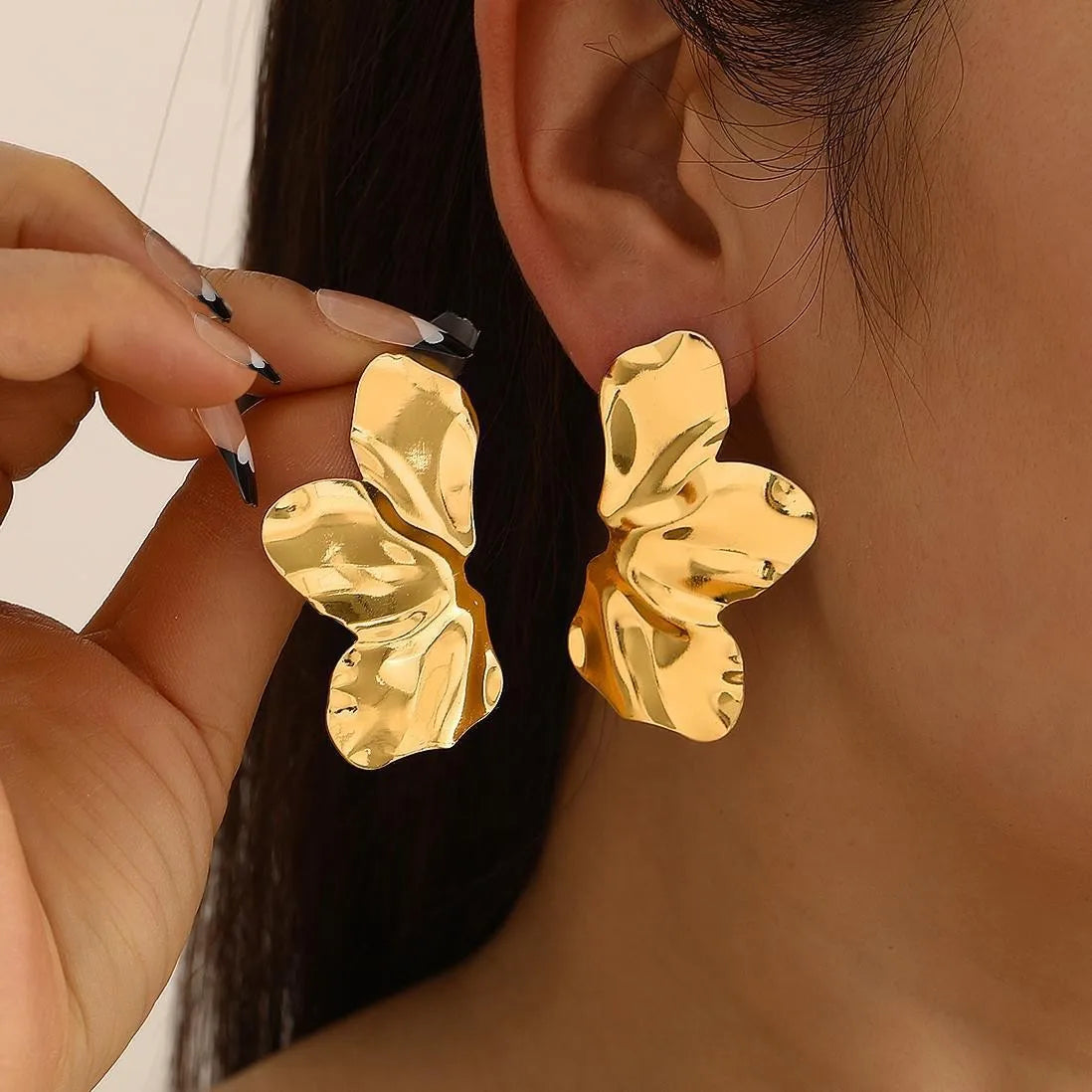 Stainless Steel Golden Double Layered Flower Earring