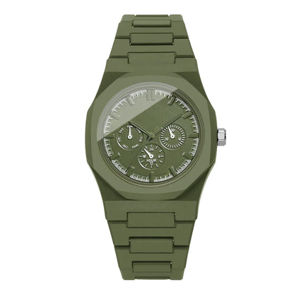 Imitation Three-eyes Dial Quartz Plastic  Band Watch