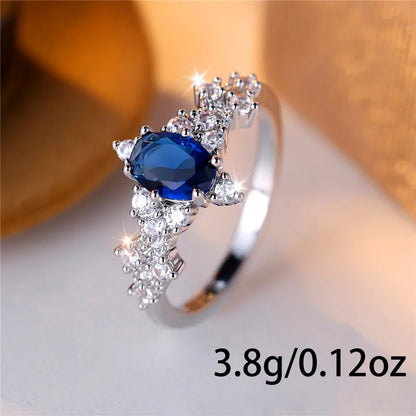Cute Blue Oval Zircon Stone Vintage Silver Rings
