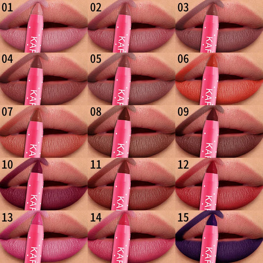 15 Colors Lipstick Pencil Waterproof Sexy Red Matte Contour Tint Lipstick