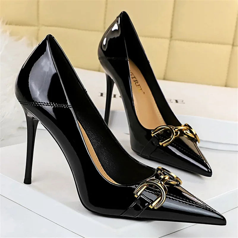 Luxury High Heels Metal Buckle Pumps Shoes