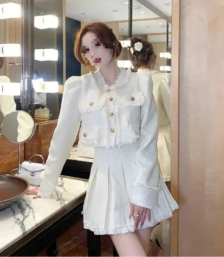 Elegant French Tweed Suit Jacket Skirt Set