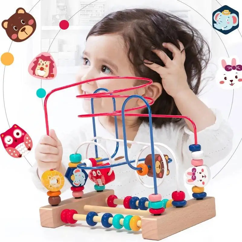 Montessori Wooden Roller Coaster Bead Maze Abacus Math Toys