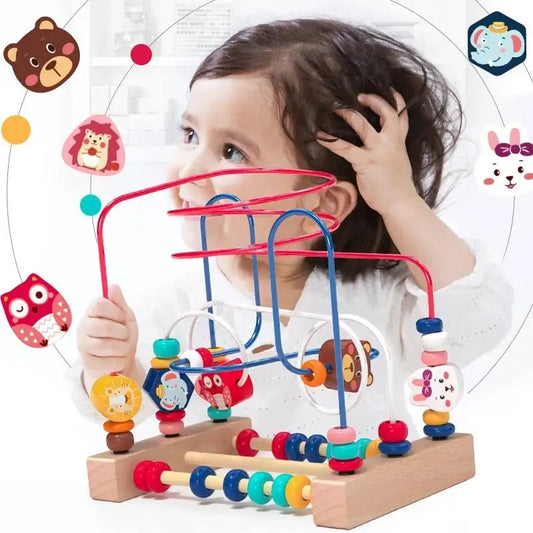 Montessori Wooden Roller Coaster Bead Maze Abacus Math Toys
