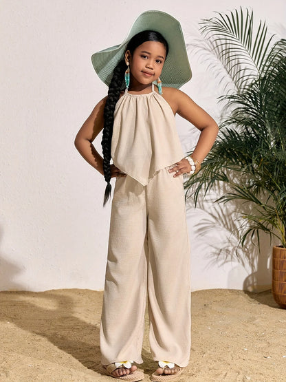 Casual Sleeveless Top and Wide-Leg Pants Set  Ages 8 to 12