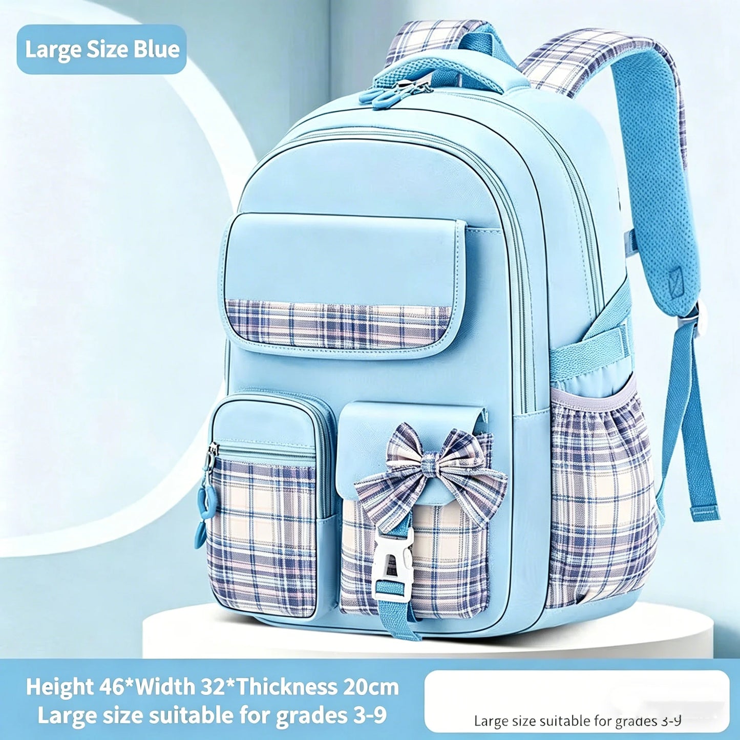School Students Girls Checkered Backpack Large Capacity Bags