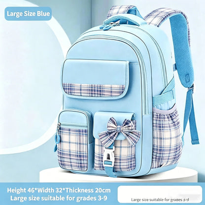 School Students Girls Checkered Backpack Large Capacity Bags