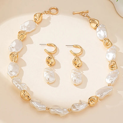Elegant Palace Style Pearl Necklace Earring Jewelry Set
