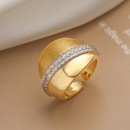 Gold/Silver Geometric Shiny AAA CZ Inlay Copper Rings