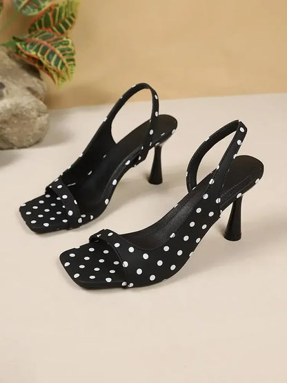 Polka Dot Sexy Square Toe High Heel Sandals