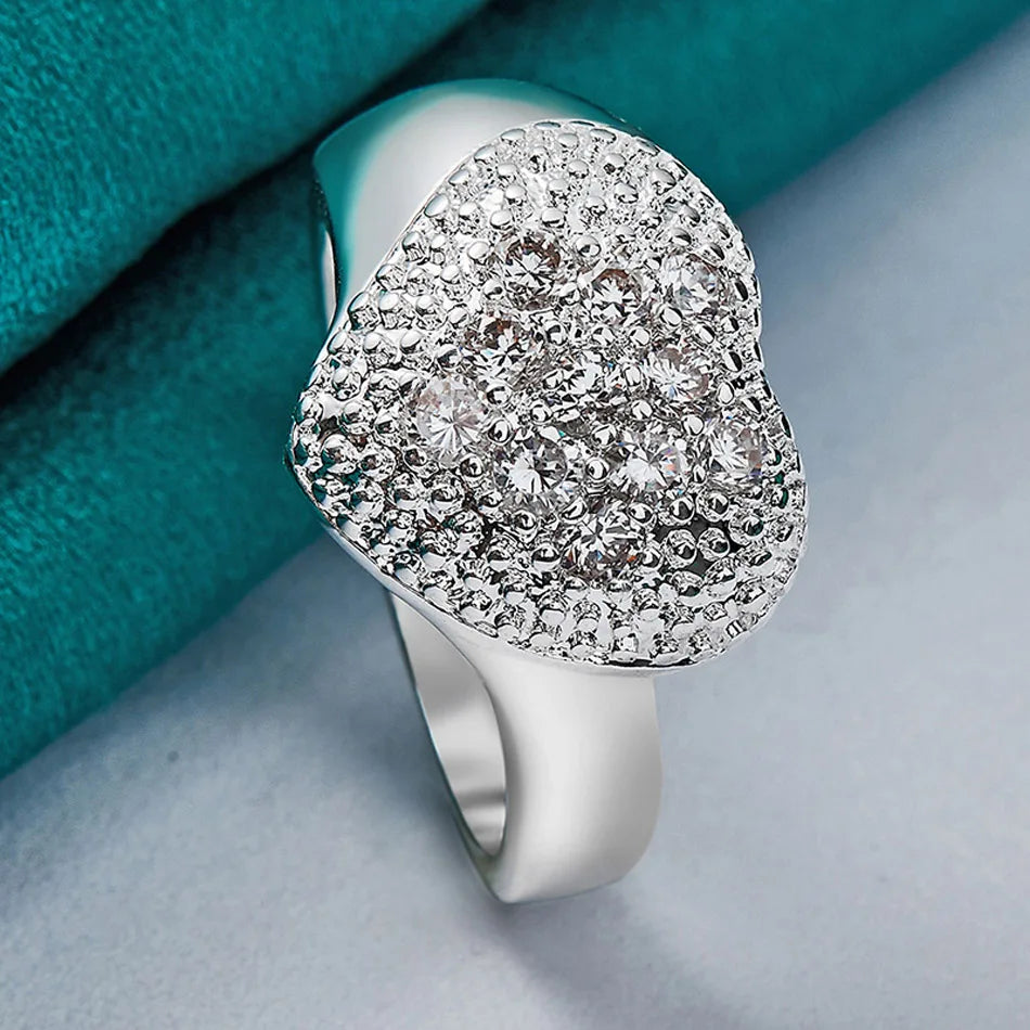 925 Sterling Silver Heart Zircon 7-10# Charm Rings