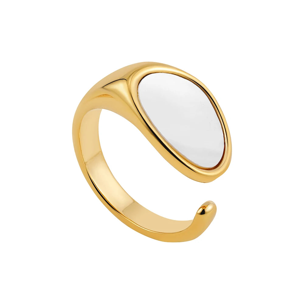 Creative Gold Plated Stainless Steel Simple Geometric Round Natural Stone Ring