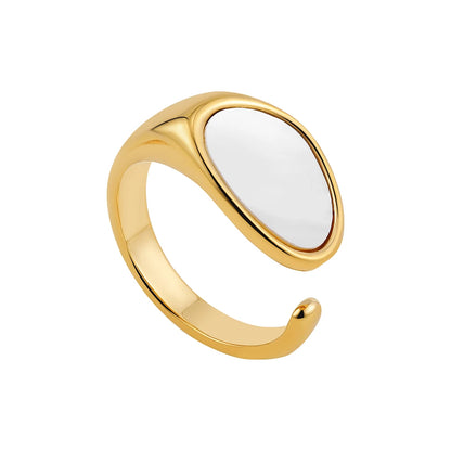 Creative Gold Plated Stainless Steel Simple Geometric Round Natural Stone Ring