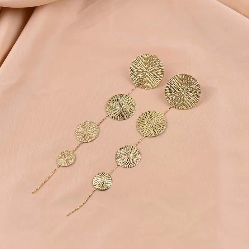 Vintage Metal Round Long Tassel Drop Earrings