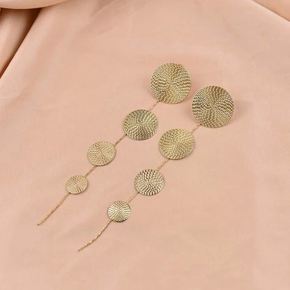 Vintage Metal Round Long Tassel Drop Earrings