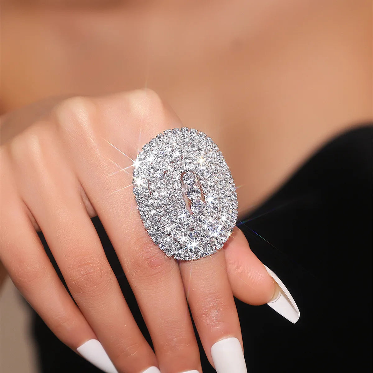 Sparkling Rhinestones Crystal Bridal Big Rings