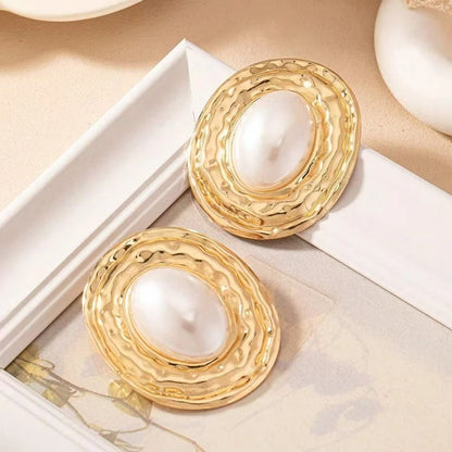Exaggerated Big Pearl Oval Earrings