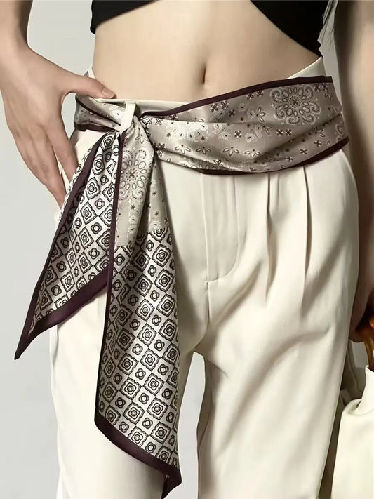 Luxury Long Silk Scarf Animal Horse Print Thin Narrow Scarf Shawl