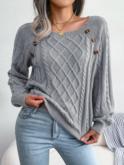 Casual Square Collar Long Sleeve Sweaters