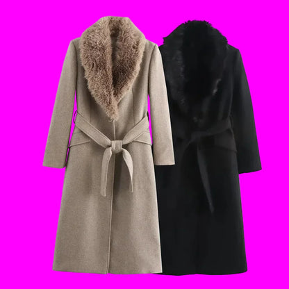 Fur Collar Flip Collar Pocket Button Coat