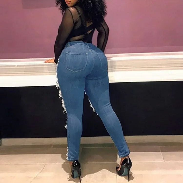 Streetwear Washed Skinny Stretch High Waist Jeans Pants