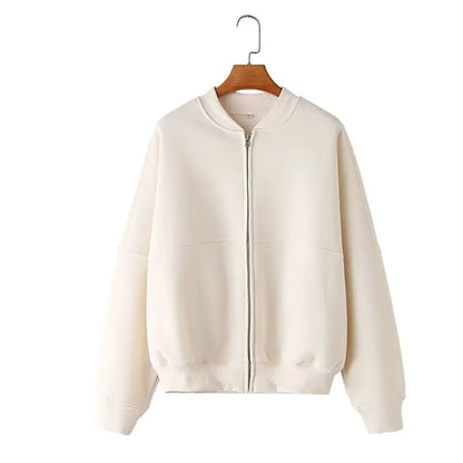 Zipper Bomber Jacket Sweatshirt High-waisted Lace-up Loose Velvet Pants Suit
