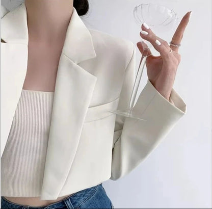 Short Blazer Elegant Solid Long Sleeve Open Front Coats