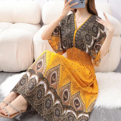 Colorful Flower  Bohemian Midi Dress