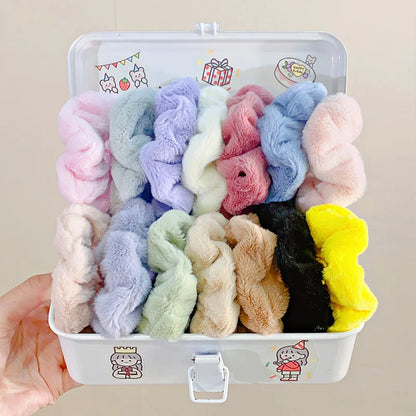 Solid Soft Plush Wide Hair Band Ponytail Holder Hair Tie Fluffy Rubber Band