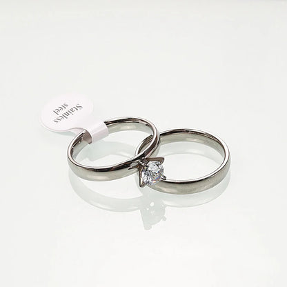 Zircon 4MM Charm Stainless Steel Gold Couple Rings Set