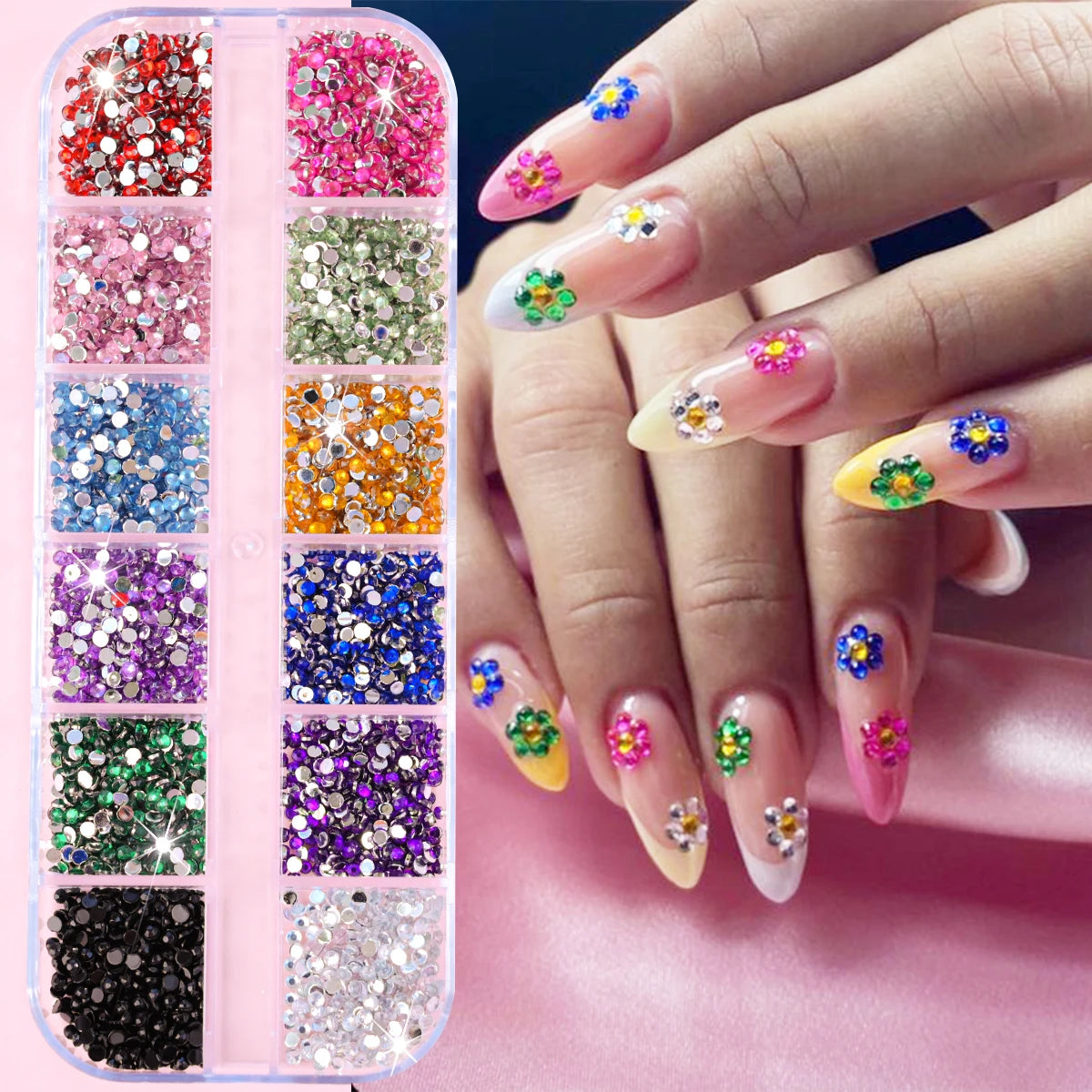 12Grids Mixed Mini Christmas Gems Nail Charms