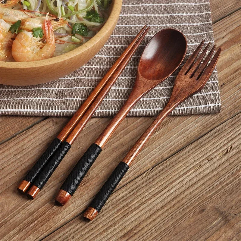 Japanese Wooden Spoon Fork Chopsticks Set