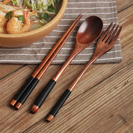 Japanese Wooden Spoon Fork Chopsticks Set