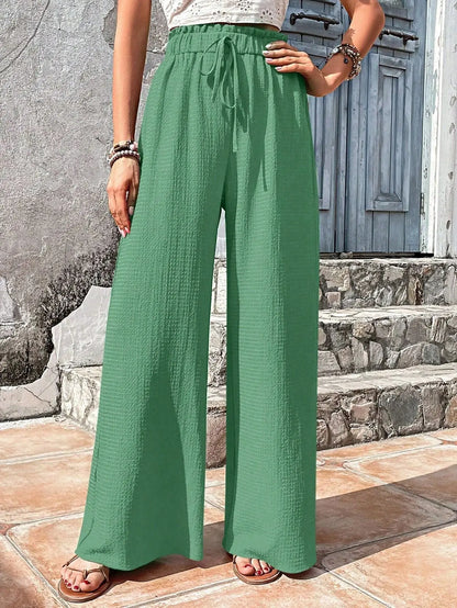 Pantalones de pierna ancha con cintura elástica alta
