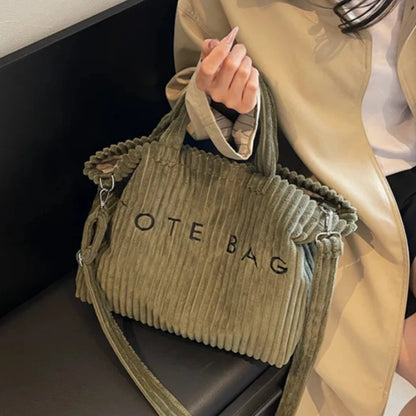 Large Capacity Striped Velvet Handbag Shoulder Crossbody Bags