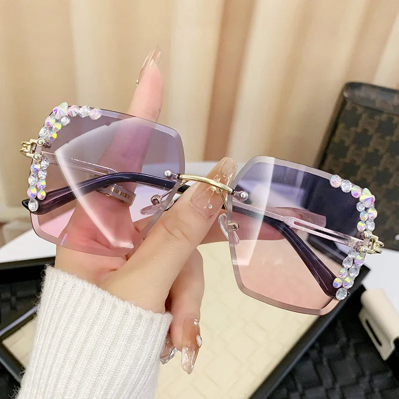 Square frameless crystal decoration Sunglasses