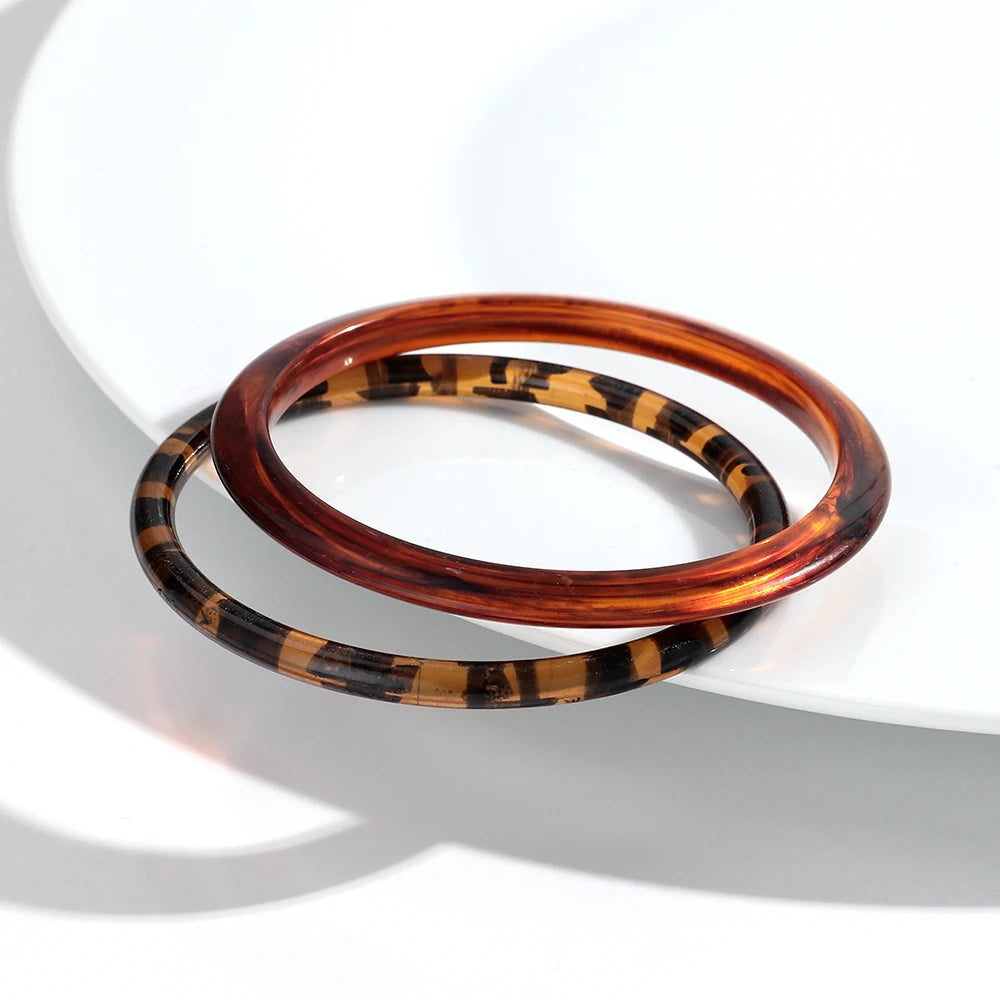 Leopard Thin Round Acrylic Bangles Resin Geometric Stackable Bracelets