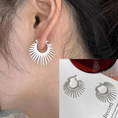 925 Sterling Silver Frosting Hoop Crossing Line Hollow Out Earrings