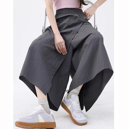 Loose Fit Thin Pants High Waist Slit Korean Midi Cargo skirt