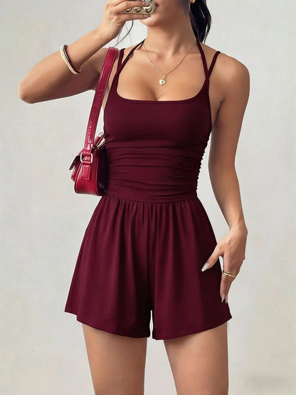 Halter Spaghetti Strap Casual Elastic High Waist Backless Wide Leg Jumpsuits