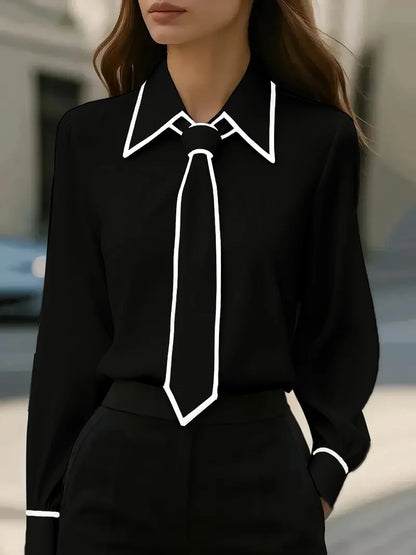 Tie lapel casual long-sleeved shirt