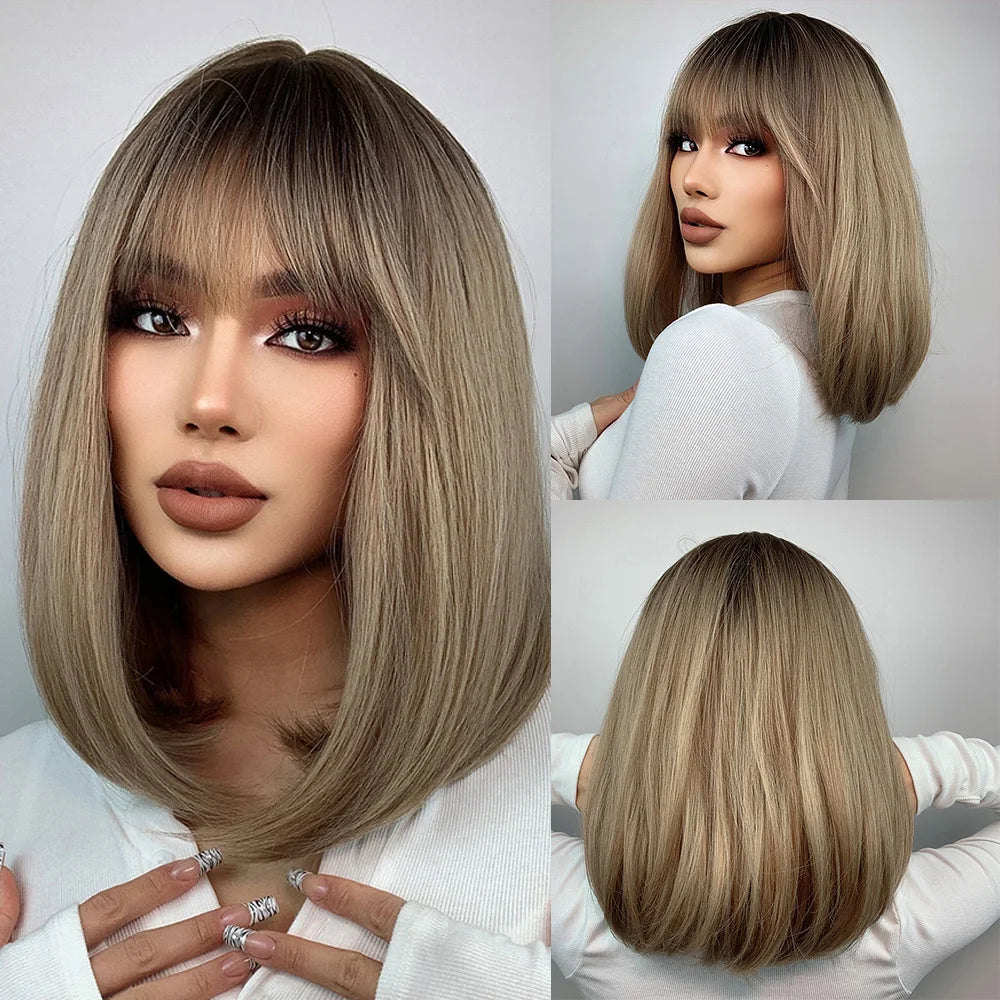 Straight Short Highlights Blonde Hair Wig