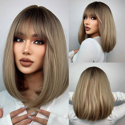 Straight Short Highlights Blonde Hair Wig