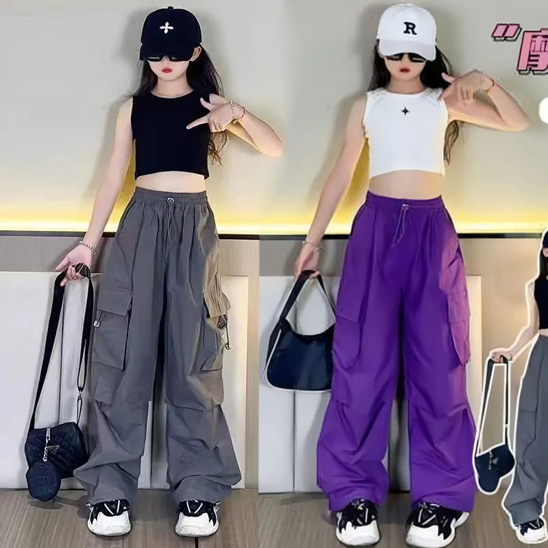 Girls Cargo Loose Workwear Lightweight Pants