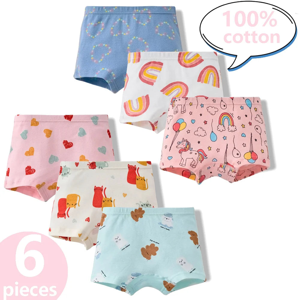 3/6 Pcs 100% Cotton Pretty Cartoon Boxer Set