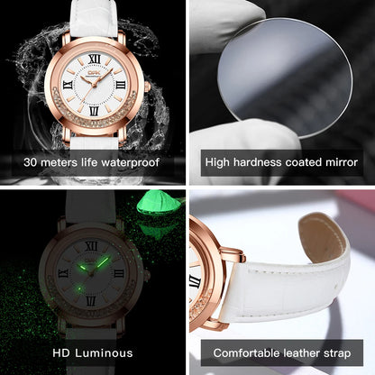 Quartz Leather Strap Diamond Bezel Waterproof Luminous Watch